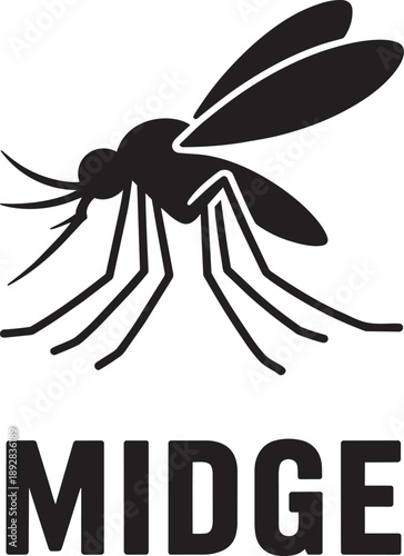 Gnat midge mosquito bug silhouette with text identification for entomology and pest awareness