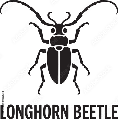 Longhorn beetle insect illustration in black silhouette on transparent background vector