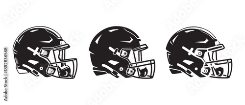 American Football Helmets Icons. Isolated on White Background.