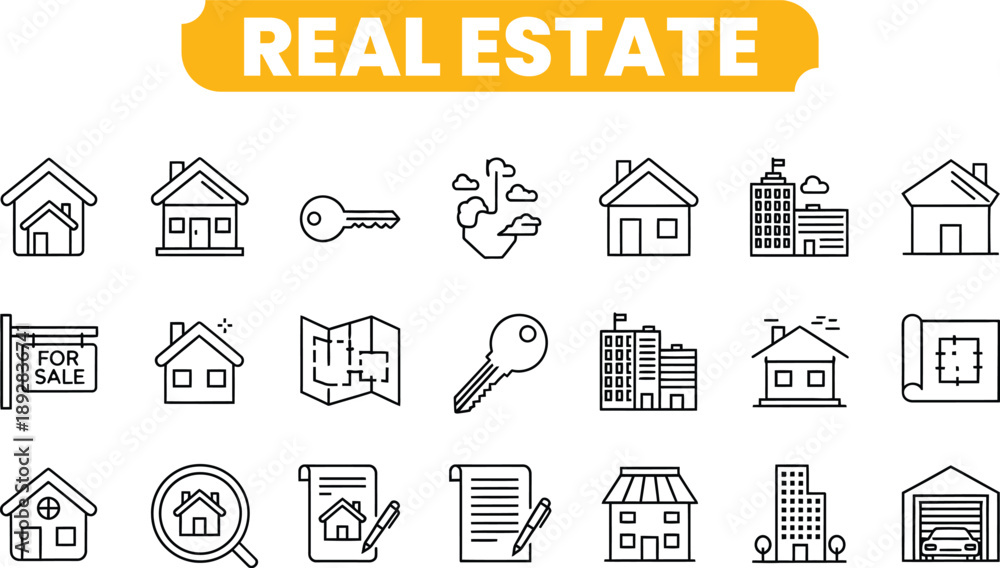Fototapeta premium Real estate icon set houses buildings and property symbols