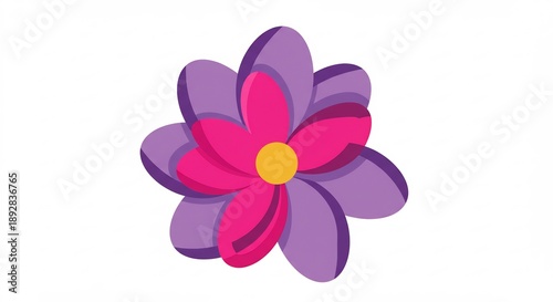 ピンクと紫の鮮やかな花びらが美しく重なり合うポップな花イラストレーションシンプルながらも心弾むような明るいデザインが日々に彩りを加える. AI Generated