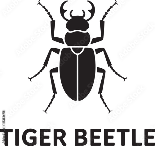 Tiger beetle insect animal wildlife bug predatory nature icon logo black silhouette