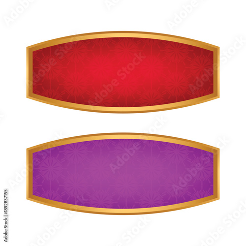 Set of luxury red and blue arabic islamic banner title frame text box gold border background