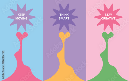 Colorful graphic design featuring starbursts and flowing shapes with motivational text high-quality