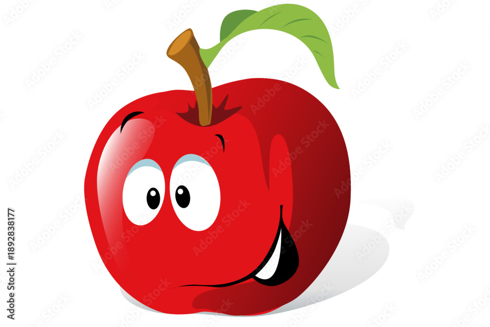Obraz premium A funny red apple smiling with googly eyes on white background 