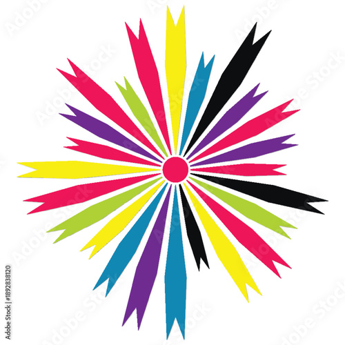 Multicolor Radial Burst with Symmetrical Pointed Shapes on Black Background