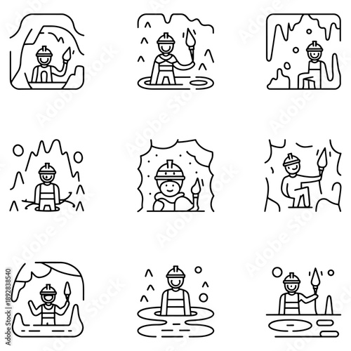 Qualityful cave line icon set