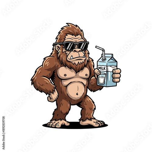 Bodybuilder Cartoon Gorilla with Protein Shake – Strong Shirtless Ape Holding Supplement Bottle in Funny Comic Style

