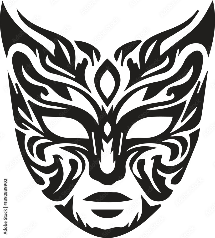 Obraz premium Abstract black feline tribal mask illustration