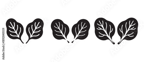 Collection of Spinach Leaves Icons, Simple Black and White Graphic Design, Isolated on White Background.