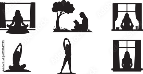 Yoga Silhouette Illustrations for Meditation and Relaxation Concepts