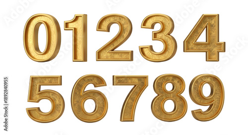 Golden 3D Numbers 0-9 Isolated on Black