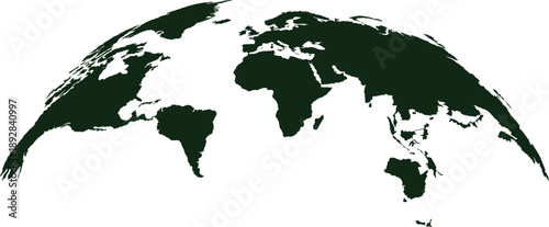Curved World Map Silhouette - Global Perspective Vector Illustration