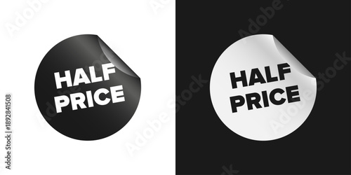 Half Price Sale Sticker with Folded Corner in Black and White