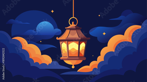 Night sky with hanging lantern illustration