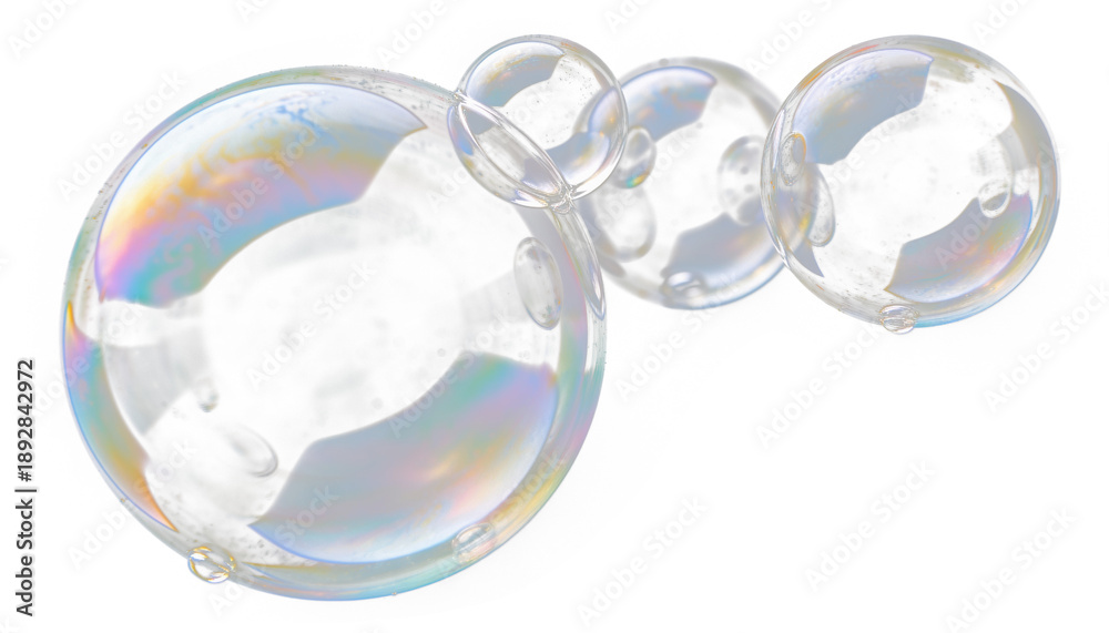 Fototapeta premium Iridescent bubbles floating in air with rainbow colors