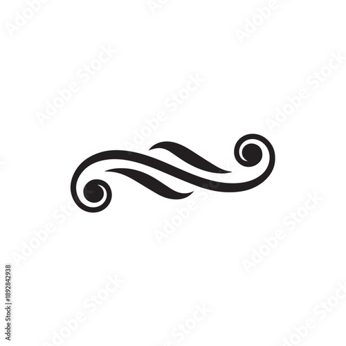 Elegant swirl wave ornament for decorative typography and flourish design layout or minimalist wedding invitation embellishment with smooth flowing curved lines and vintage sty