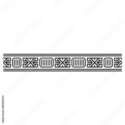 Geometric black border pattern, tribal ethnic ornamental design, decorative band for design, repetitive motif border, ancient pattern element, symmetrical band, isolated on transparent background