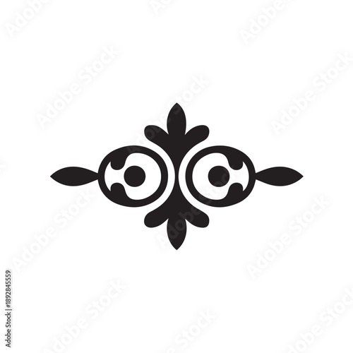 Ornate damask ornament with symmetrical floral pattern and circular details for luxury branding and vintage decorative projects with classic artistic flair and elegant compositi