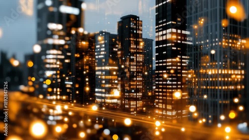 Wallpaper Mural Bright lights shine in a city at night. Skyscrapers stand tall while cars move along the road below Torontodigital.ca