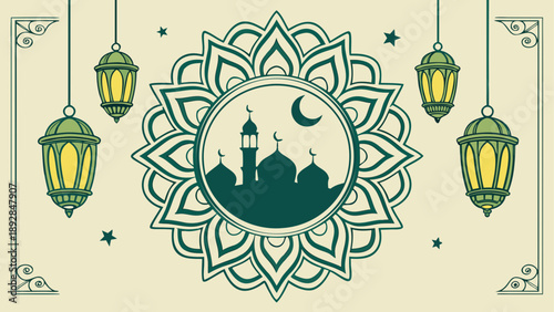 Elegant islamic mosque illustration with lanterns