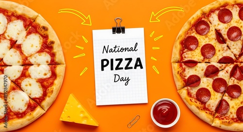 Celebrating national pizza day with delicious pizzas and toppings