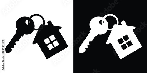 Key with keychain on the ring icon. Estate key sign. Vector illustration