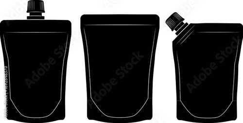 Stand-up pouch packaging silhouettes with spout caps set