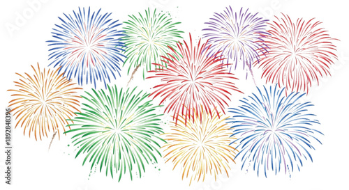 Colorful Watercolor Fireworks Burst Set Isolated on White