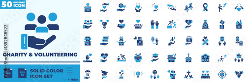 Charity And Volunteering Solid Color Editable Icons set