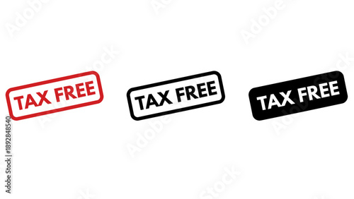 Three tax free stamps in different colors on a white background