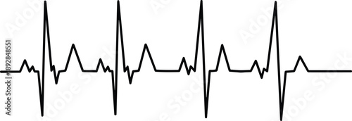 Electrocardiogram heartbeat line silhouette isolated on white background representing health monitoring, medical pulse rhythm, cardiology concept, and minimal black waveform design