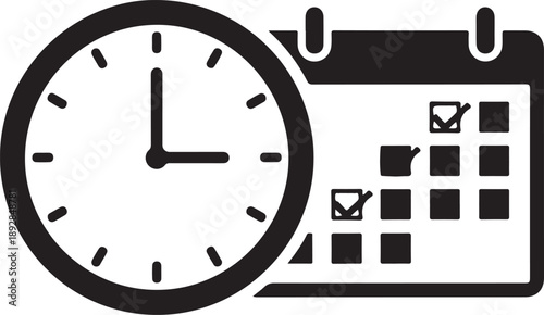 Clock and Calendar with Checked Boxes Icon time schedule