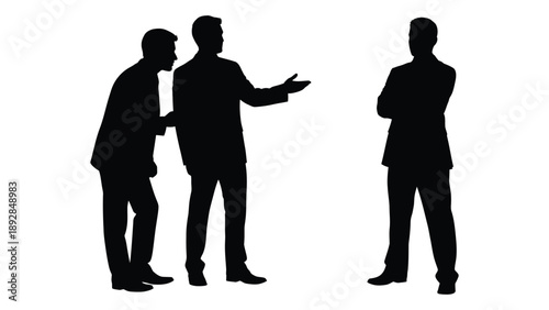 Silhouette of three men in suits engaged in a conversation or discussion