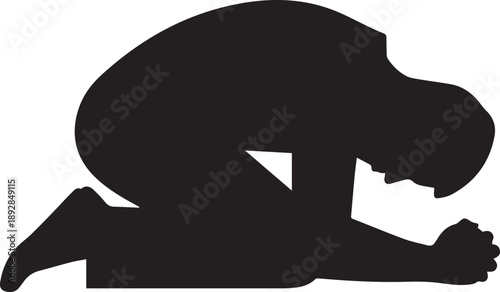 Man praying in prostration silhouette vector illustration showing reverence and worship