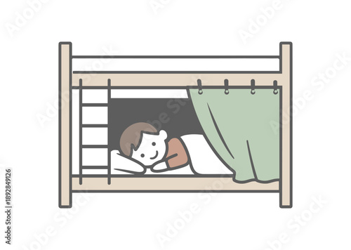 minimal stock vector icon flat clipart muted pastel colors low saturation low contrast simple geometric shapes clean edges consistent proportions minimal facial features child lying bunk