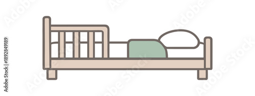 minimal stock vector icon flat clipart muted pastel colors low saturation low contrast simple geometric shapes clean edges consistent proportions minimal facial features toddler bed low