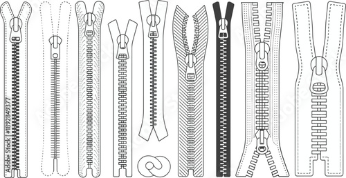 Various zipper and styles with different teeth and sliders zippers zipper sliders black and white