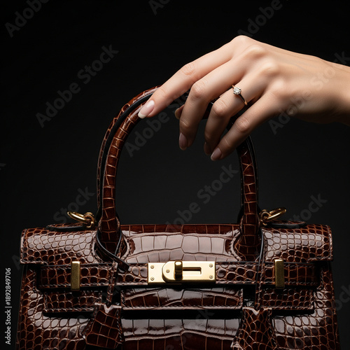 female hands holding a handbag