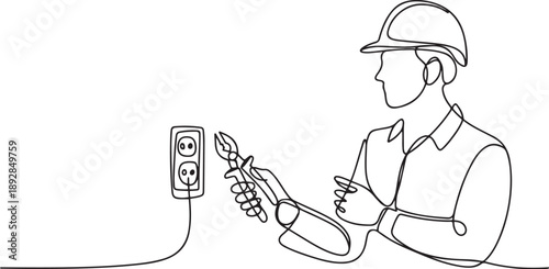 One continuous line drawing of Electrician.one line vector illustration with white background