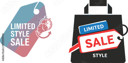 Limited Style Sale Collection Displayed On Shopping Bag Icon and Tag With Stopwatch Graphic