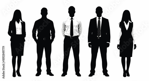 Business People Silhouettes In Formal Attire On White Background