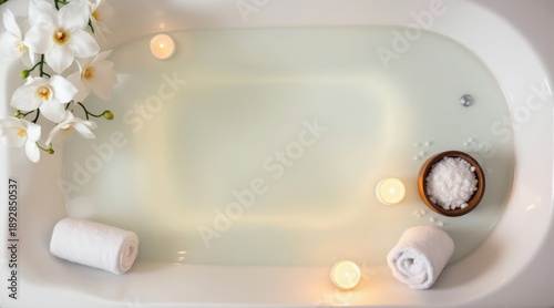 Serene Bathtub with Candles, Orchids, and Bath Salts for Relaxation