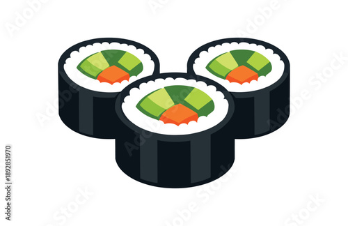 colored flat icon vector illustration isolated on white background sushi style filled with cucumber carrot and avocado no sauces simple safe bites