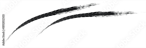 Tire trace track. Abstract wheels braking distances, tread silhouettes brushes. Isolated car or motorcycles vector trails. Tire vehicle, road track rubber, transportation texture