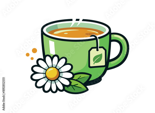 colored flat icon vector illustration isolated on white background cup of warm herbal tea with chamomile flower icon calm stomach support