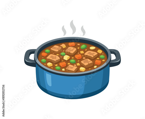 colored flat icon vector illustration isolated on white background stew pot with very small pieces of veggies and safe protein long cooked soft texture