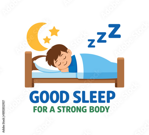 colored flat icon vector illustration isolated on white background isolated on white background child bed with moon and letters good sleep for strong body rule flat on white background