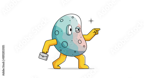 Cartoon character pointing with a letter in hand.