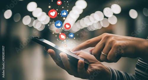 Person using smartphone with social media icons
